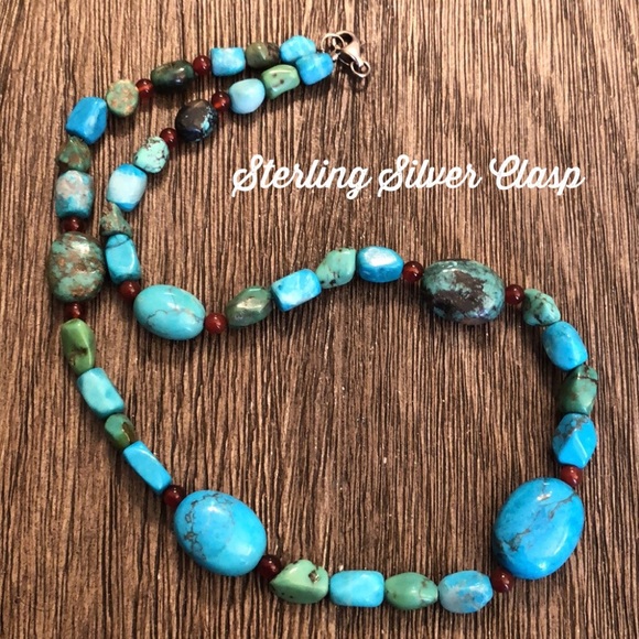Turquoise Stone Necklace Sterling Clasp 18.5" - Picture 1 of 13
